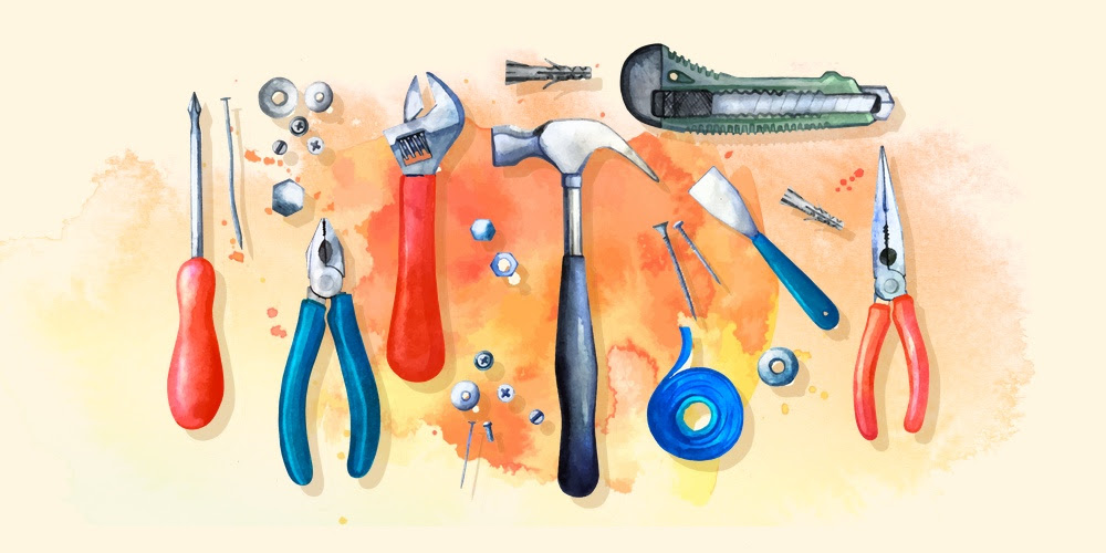 various tools against a backdrop