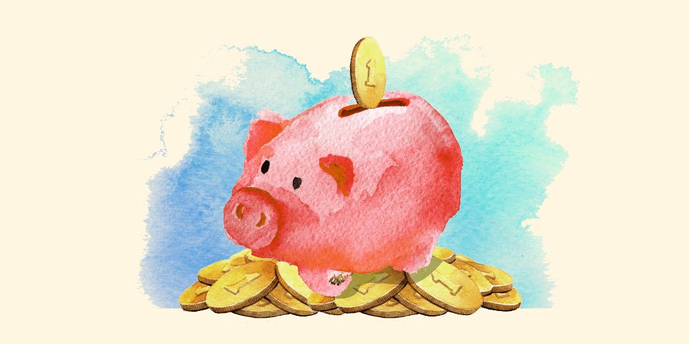 piggy bank on pile of coins