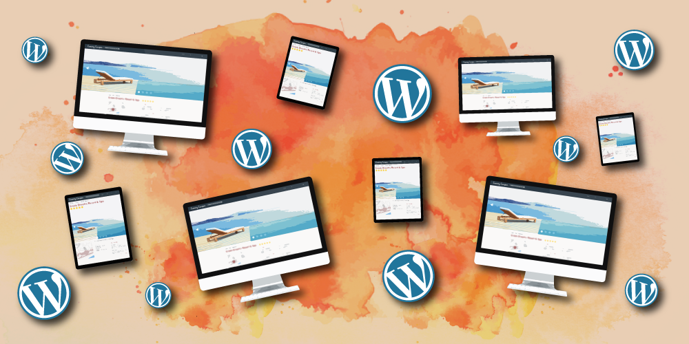 collage of computer devices and the wordpress logo