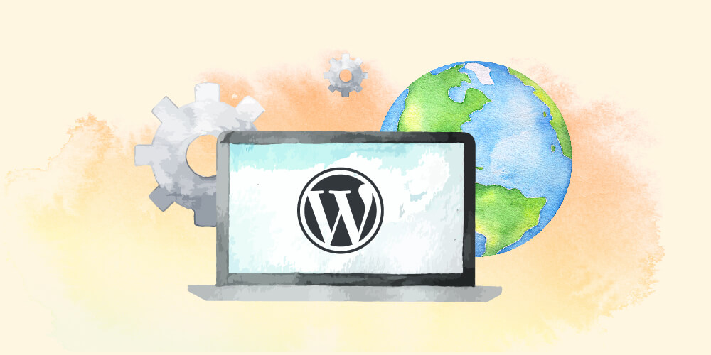 Website with Wordpress logo and globe