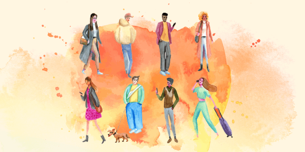 8 people of various races and ages dressed differently