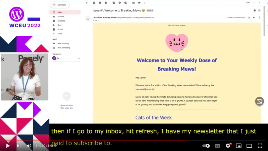 Gmail background email with text: Welcome to your Weekly Dose of breaking Mews!