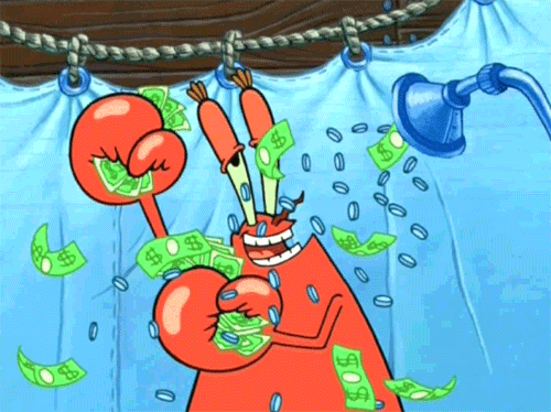 Mr. Krabs showering in money