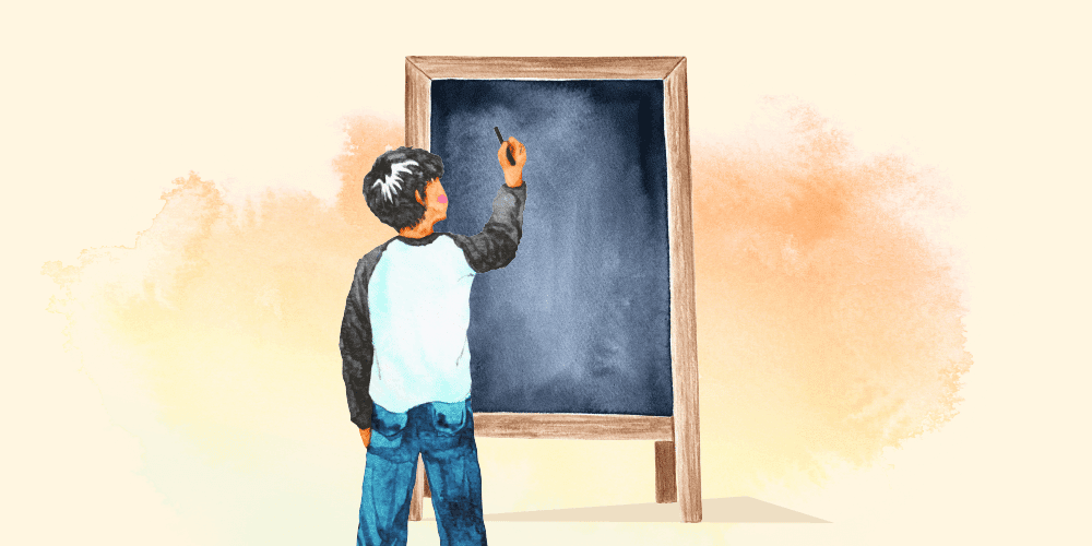 A person at a chalkboard about to write on it