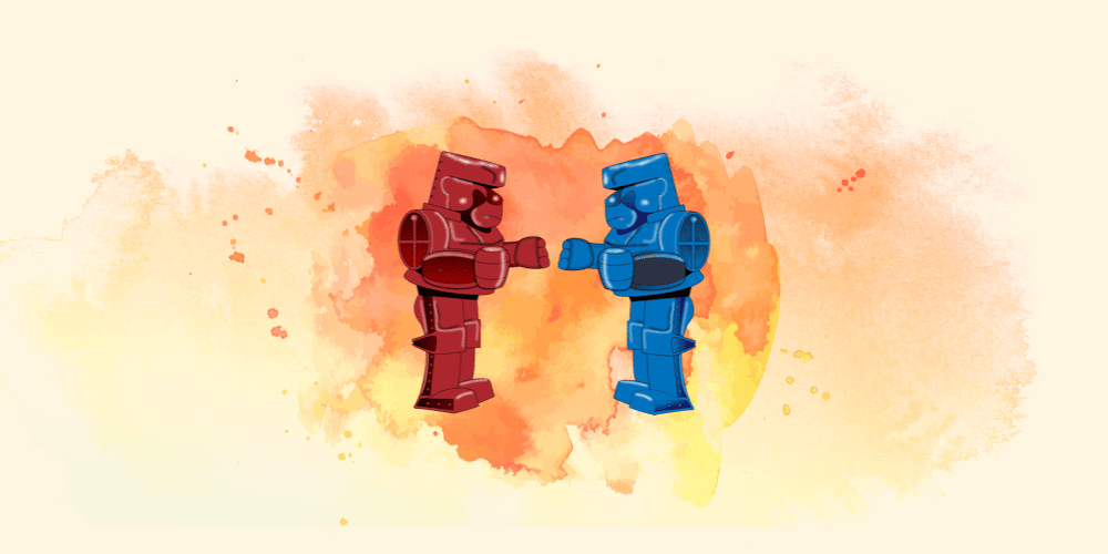 two rock-em sock-em robots fighting