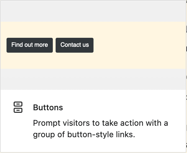 A preview of the WordPress Button Block within the post editing screen