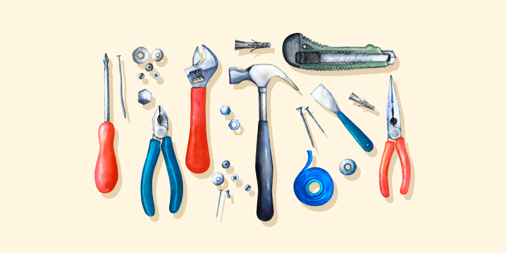 a series of tools laid by each other