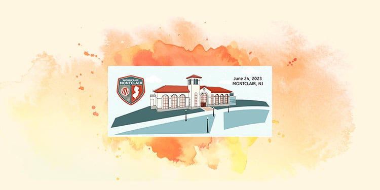 WordCamp Montclair logo with a school building and text saying June 24th 2023 Montclair, NG