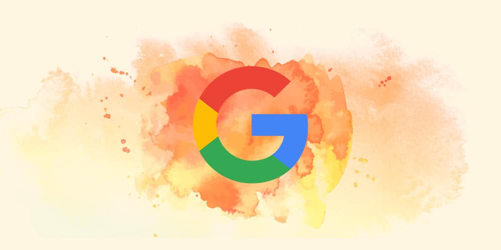 The Google logo over MasterWP's orange and yellow color background